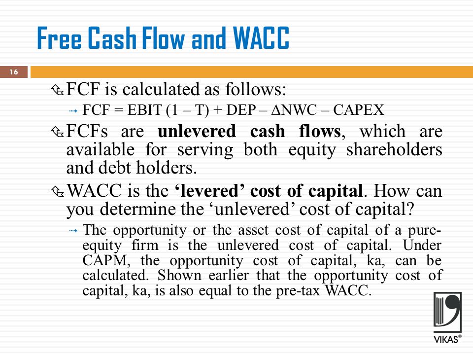 Valuation And Financing Chapter 16 Learning Objectives Free Cash Flow And Wacc Fcf Is Calculated As Follows Ebit