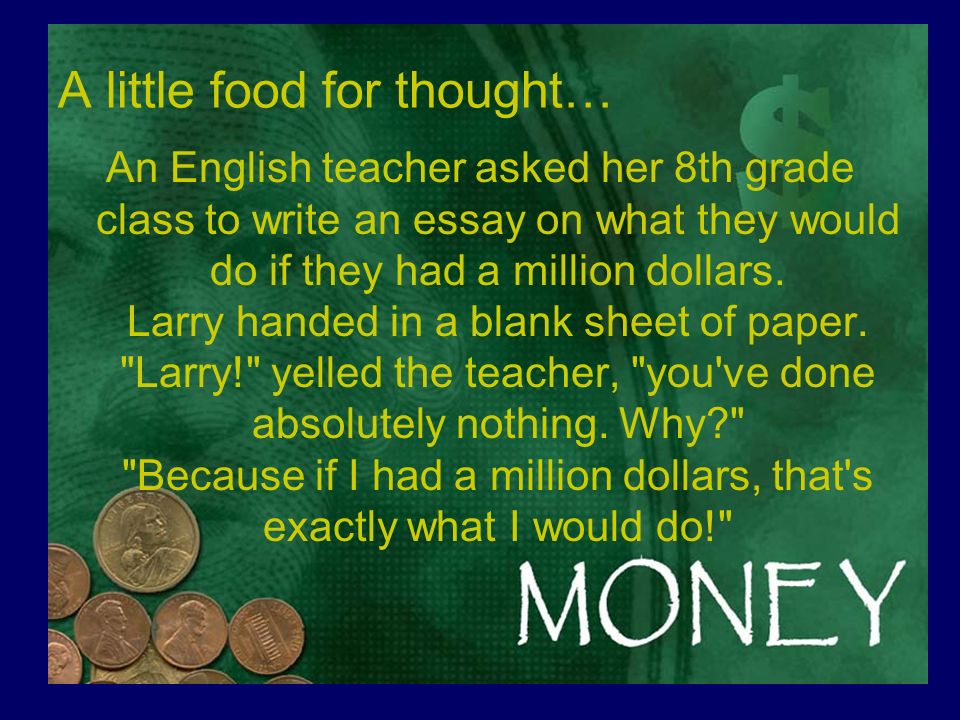 food for thought essay Option 1: write an essay in which you develop an idea of your own that grows out of our readings in the process of developing your idea, draw on and reflect on ideas and evidence from at least one of the following: berry’s “the pleasures of eating,” or our excerpts from in defense of food. food for thought essay Option 1: write an essay in which you develop an idea of your own that grows out of our readings in the process of developing your idea, draw on and reflect on ideas and evidence from at least one of the following: berry’s “the pleasures of eating,” or our excerpts from in defense of food.