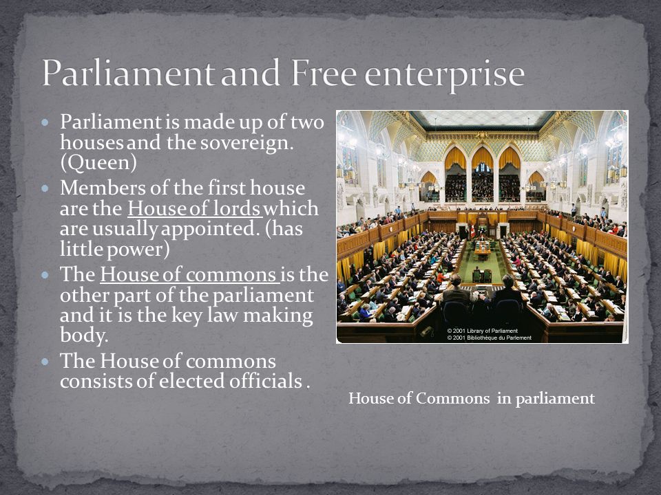 Parliament is made up of two houses and the sovereign.