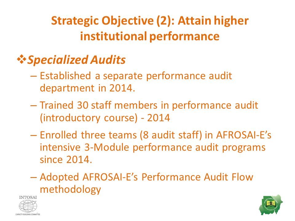 Strategic Objective (2): Attain higher institutional performance  Specialized Audits – Established a separate performance audit department in 2014.