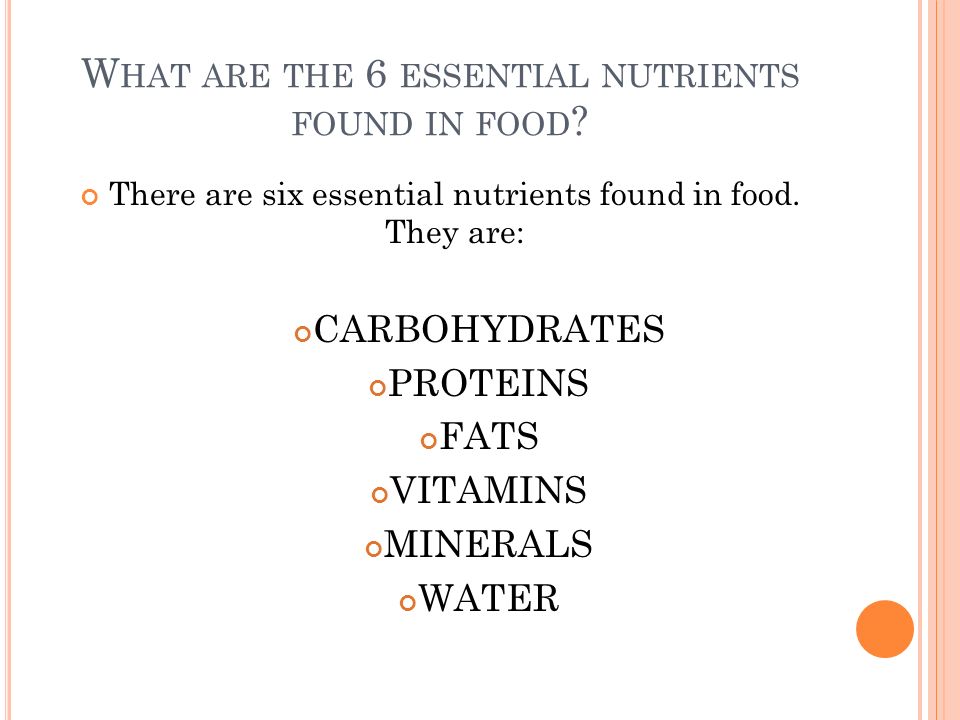 W HAT ARE THE 6 ESSENTIAL NUTRIENTS FOUND IN FOOD .