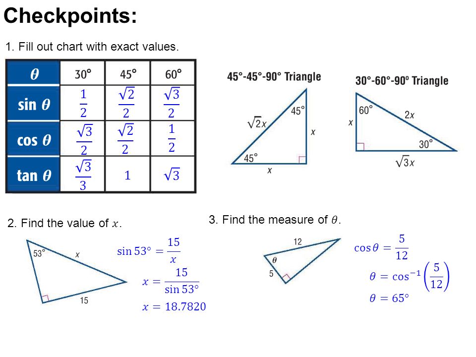 Checkpoints: 1. Fill out chart with exact values.