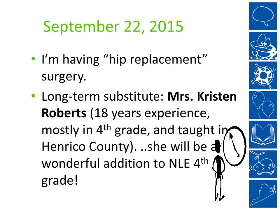 September 22, 2015 I’m having hip replacement surgery.