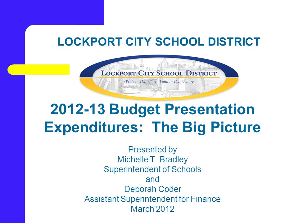 LOCKPORT CITY SCHOOL DISTRICT Budget Presentation Expenditures: The Big Picture Presented by Michelle T.