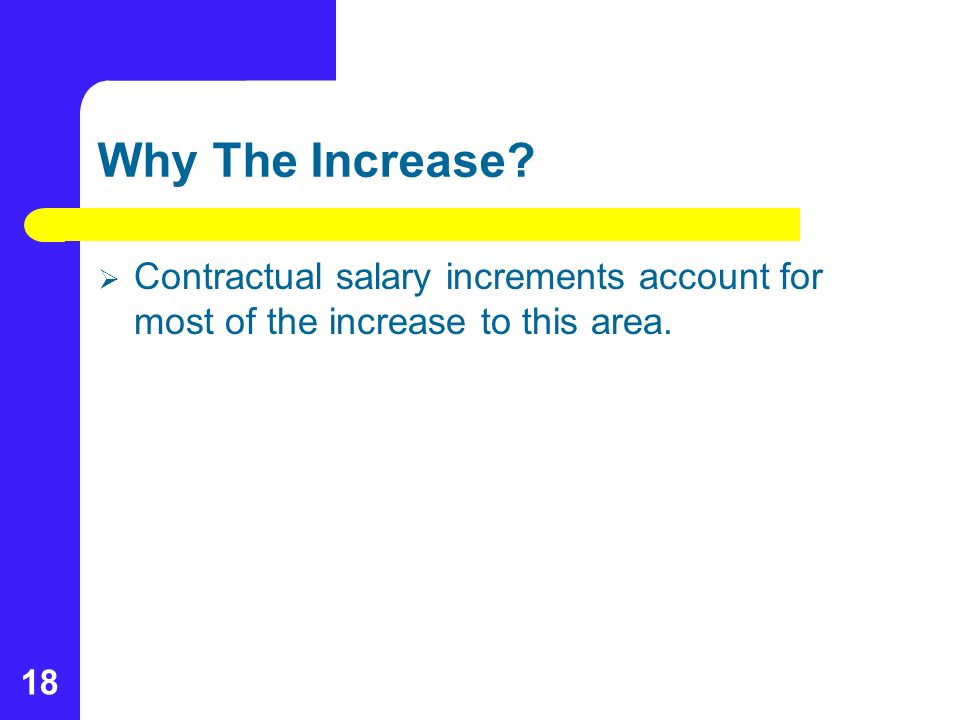 18 Why The Increase  Contractual salary increments account for most of the increase to this area.