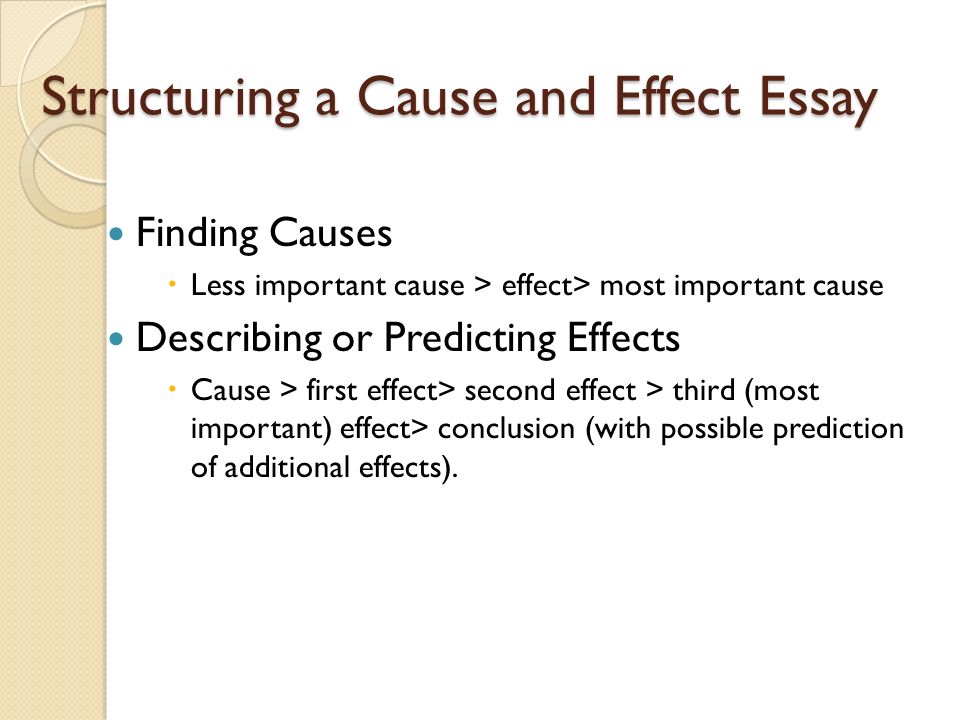 rules for writing a cause and effect essay While writing the body of your cause and effect essay, make sure that the structure remains intact this is also be done by dividing the body of your cause and effect essay into several paragraphs and beginning each subsequent body paragraph with a topic sentence that explains the cause or effect contributing heavily to the entire essay. rules for writing a cause and effect essay While writing the body of your cause and effect essay, make sure that the structure remains intact this is also be done by dividing the body of your cause and effect essay into several paragraphs and beginning each subsequent body paragraph with a topic sentence that explains the cause or effect contributing heavily to the entire essay.
