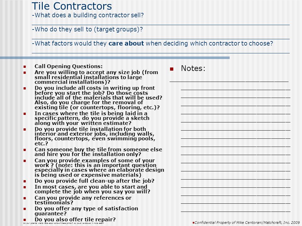 Tile Contractors -What does a building contractor sell.
