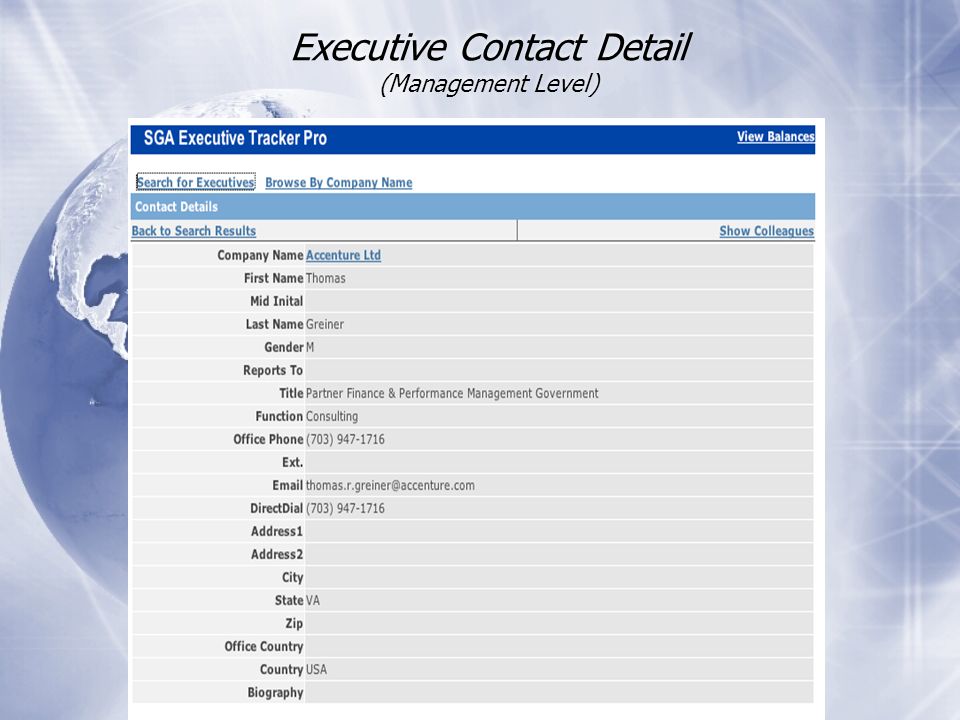 Executive Contact Detail (Board Member)