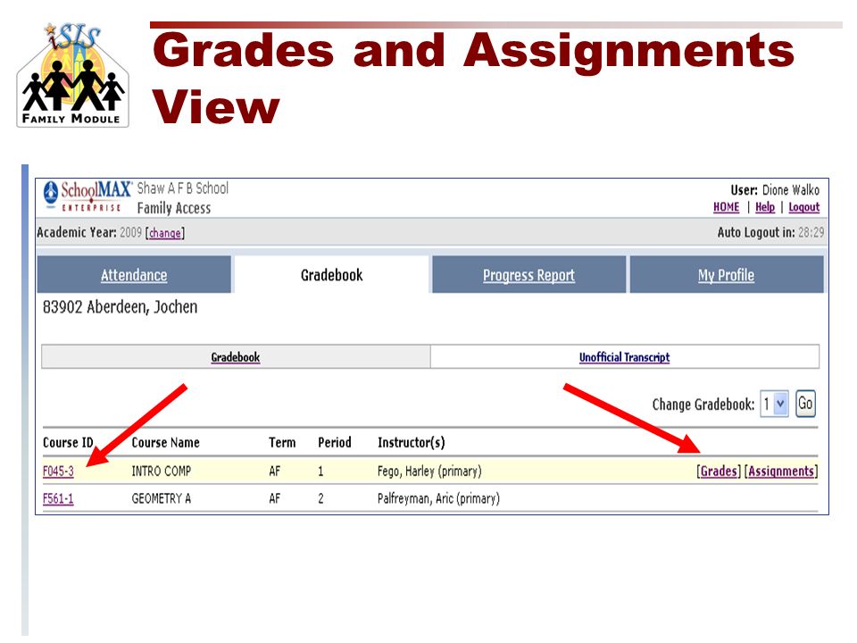 Grades and Assignments View