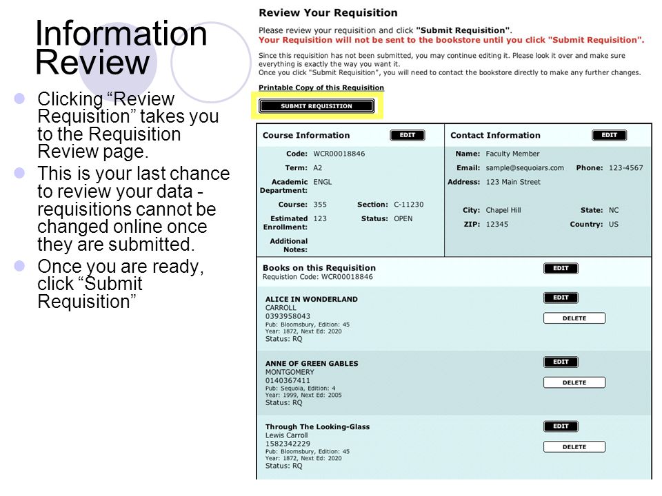 15 Information Review Clicking Review Requisition takes you to the Requisition Review page.