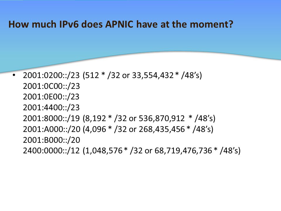 How much IPv6 does APNIC have at the moment.