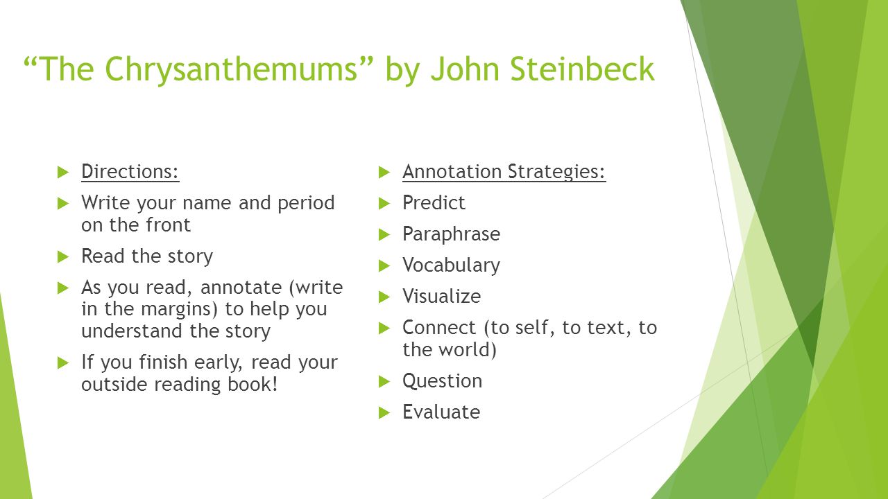 chrysanthemums john steinbeck symbolism essay The chrysanthemums by john steinbeck home / literature / the chrysanthemums / analysis / symbolism, imagery, allegory the story's called the chrysanthemums. chrysanthemums john steinbeck symbolism essay The chrysanthemums by john steinbeck home / literature / the chrysanthemums / analysis / symbolism, imagery, allegory the story's called the chrysanthemums.