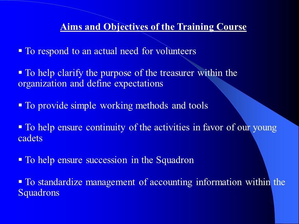 aims objectives for training aims objectives for training