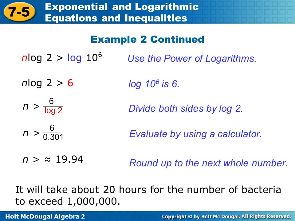 Logarithmic Equations Calculator Jennarocca Holt Mcdougal Algebra Exponential And Logarithmic Equations 17 3 5 Problem Solving