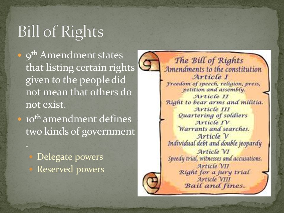 9 th Amendment states that listing certain rights given to the people did not mean that others do not exist.