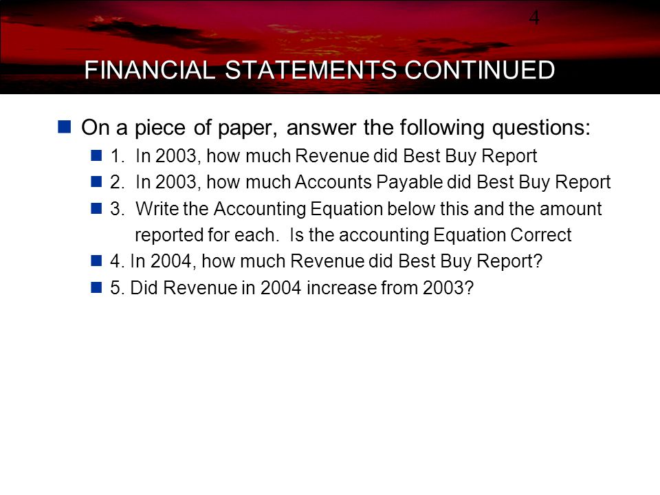 FINANCIAL STATEMENTS CONTINUED Turn to Page B-4 – B6 in back of textbook.