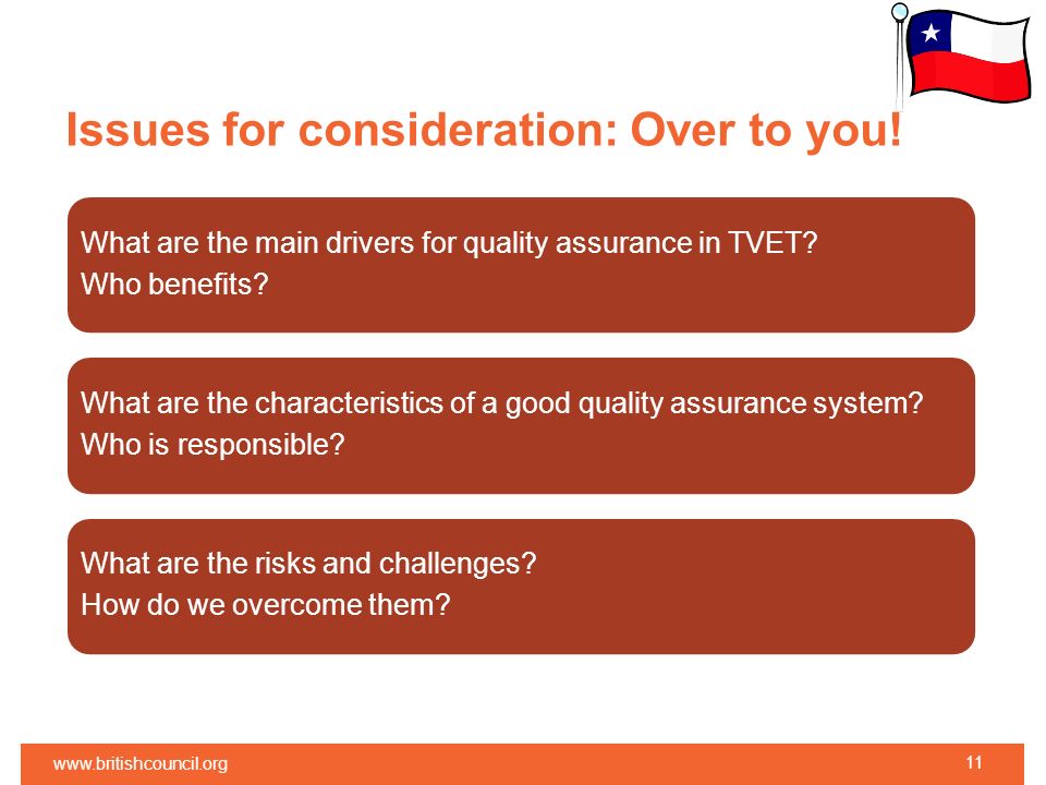 Issues for consideration: Over to you. What are the main drivers for quality assurance in TVET.