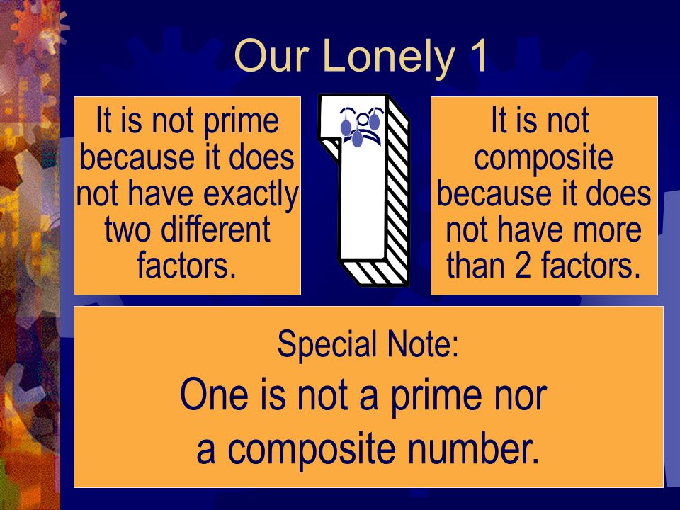 Our Lonely 1 Special Note: One is not a prime nor a composite number.
