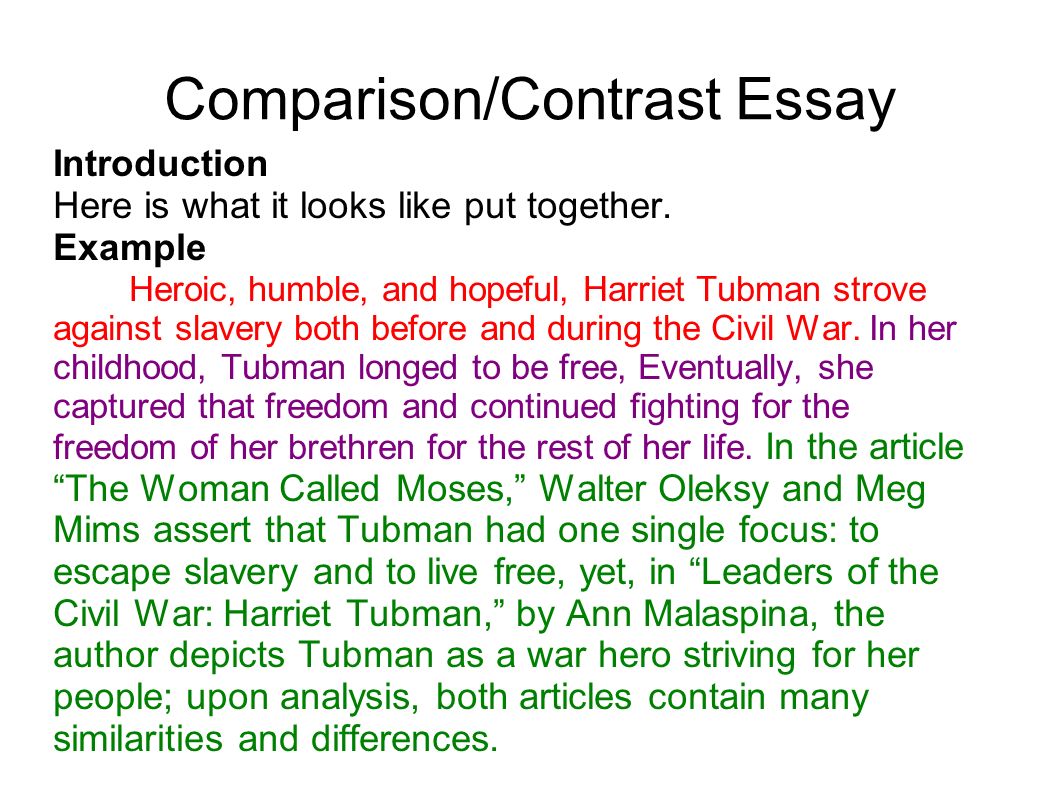 Examples of compare and contrast essay