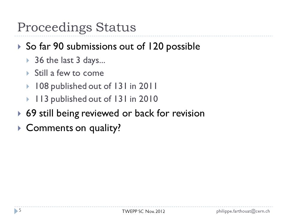 Proceedings Status TWEPP SC Nov.