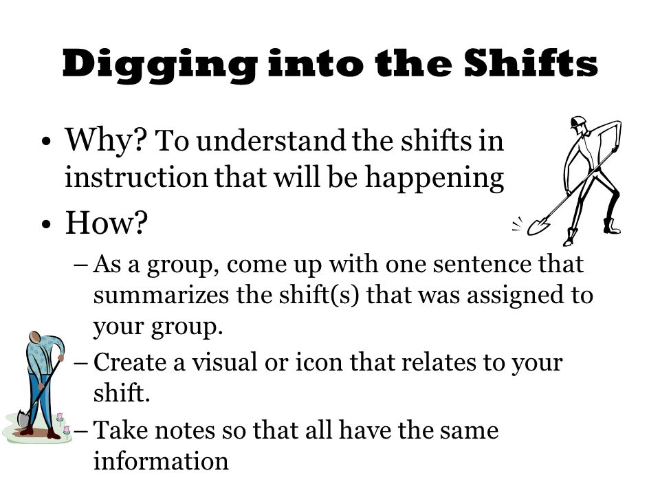 Digging into the Shifts Why. To understand the shifts in instruction that will be happening How.