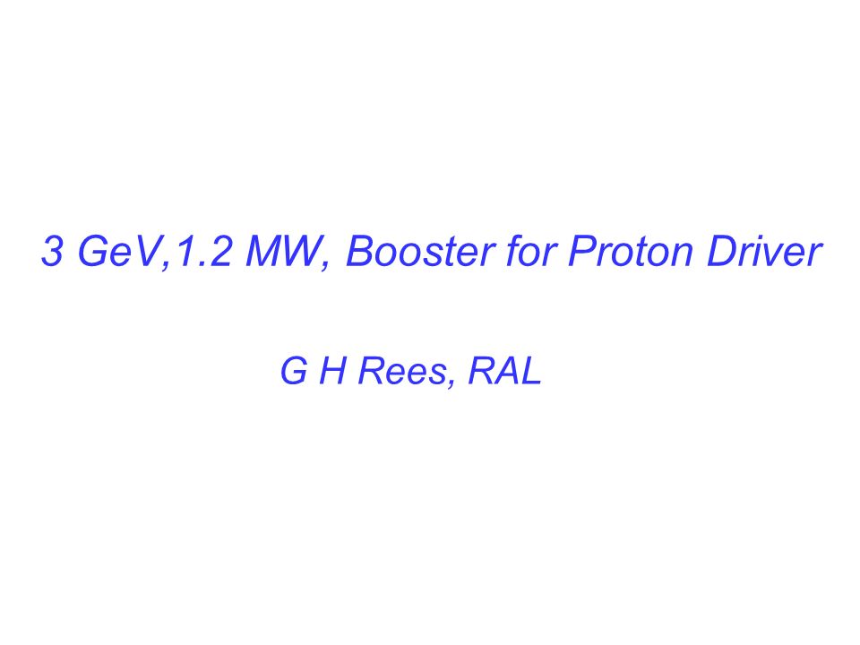 3 GeV,1.2 MW, Booster for Proton Driver G H Rees, RAL