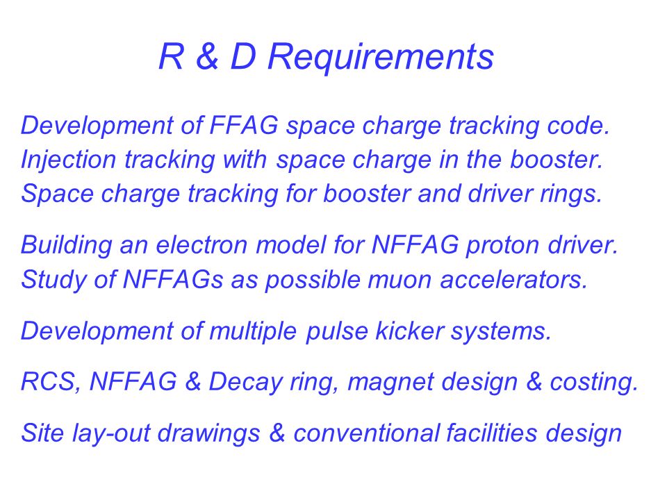 R & D Requirements Development of FFAG space charge tracking code.