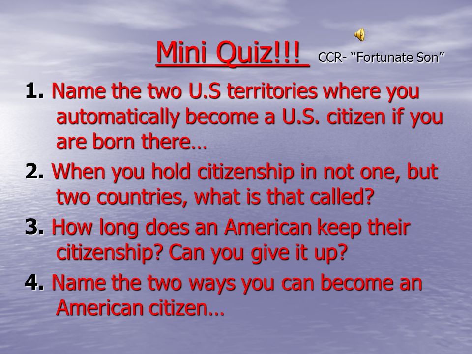 Mini Quiz!!. CCR- Fortunate Son 1.