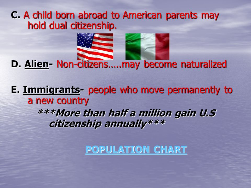 C. A child born abroad to American parents may hold dual citizenship.