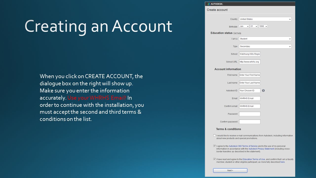 When you click on CREATE ACCOUNT, the dialogue box on the right will show up.