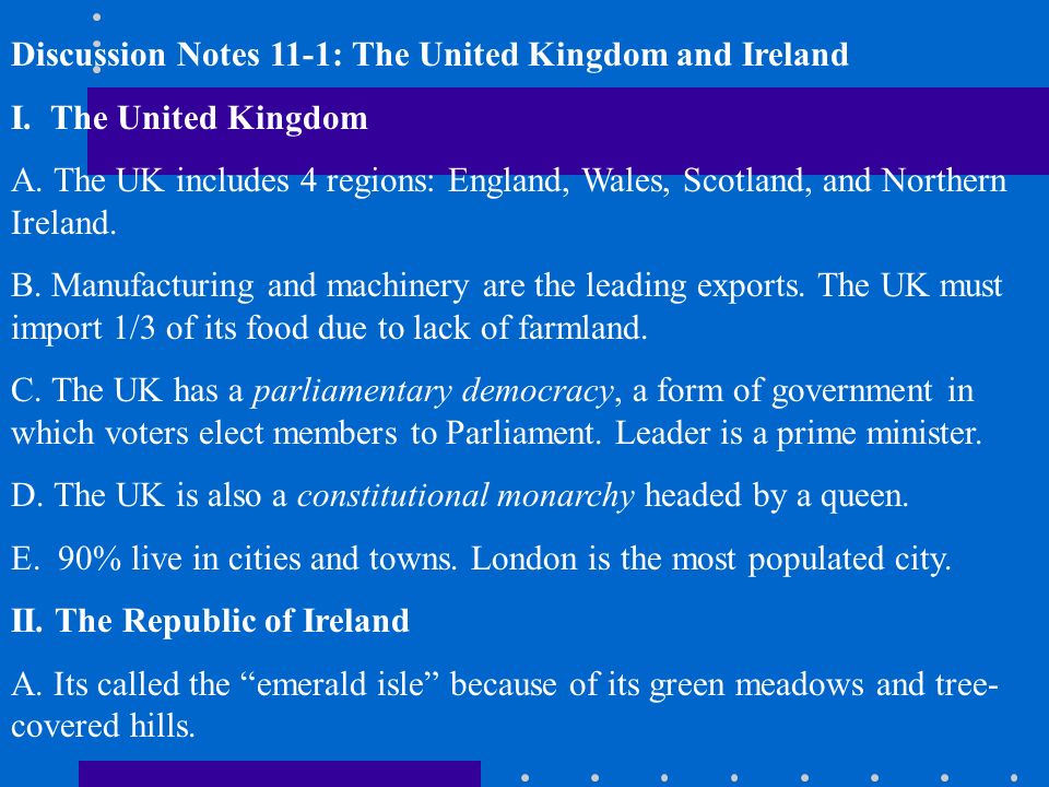 discussion notes 11 1 the united kingdom and ireland i the united united kingdom form of government
