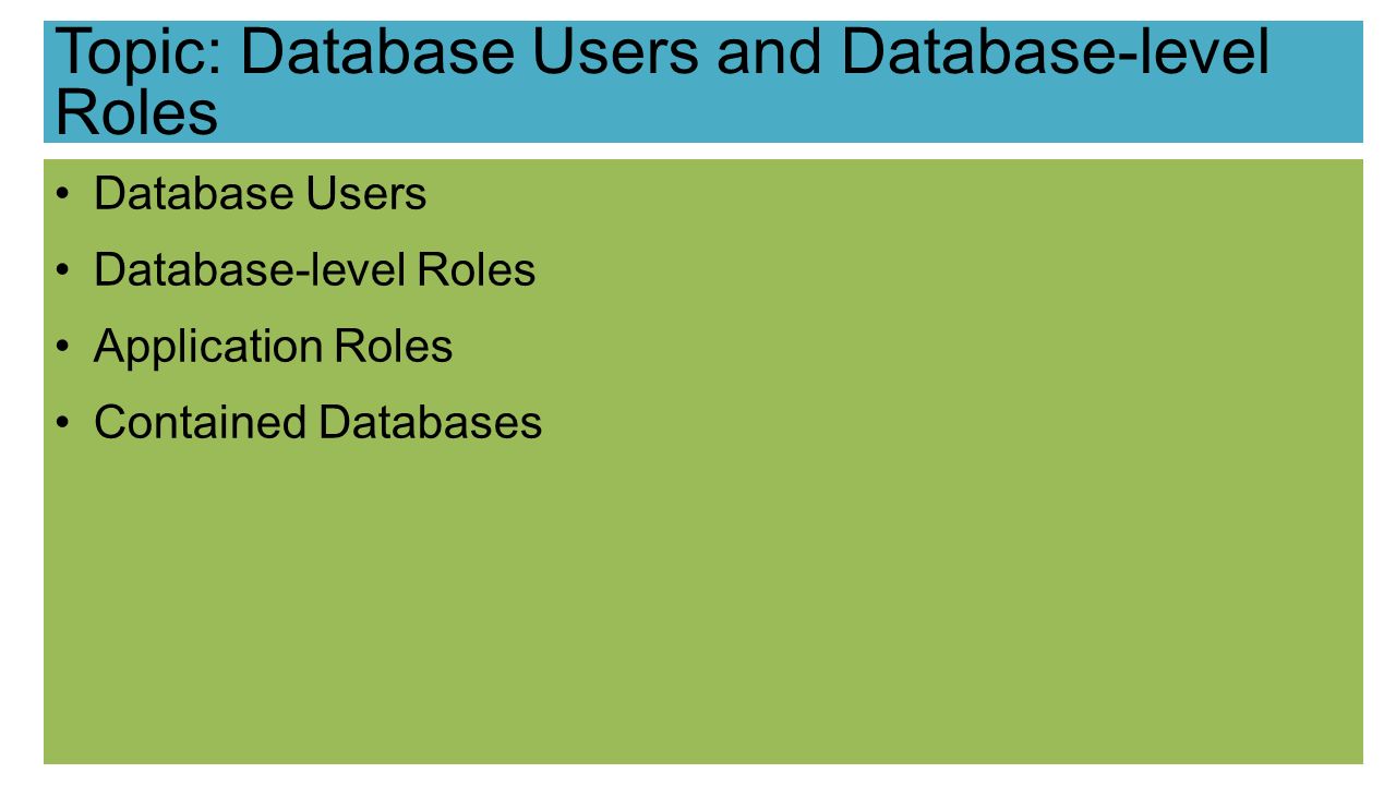 Database Users Database-level Roles Application Roles Contained Databases