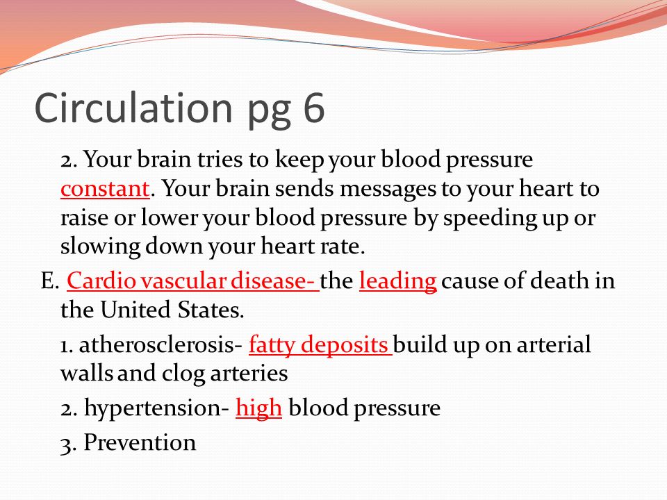 Circulation pg 6 2. Your brain tries to keep your blood pressure constant.