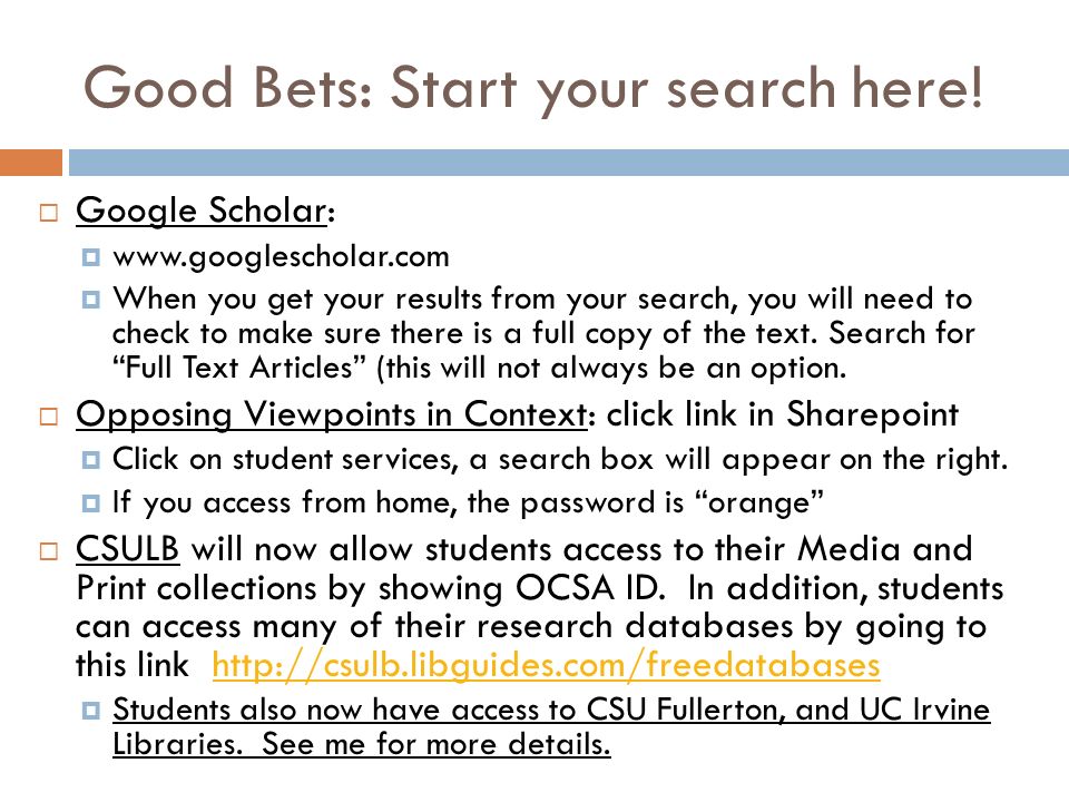 Good Bets: Start your search here.
