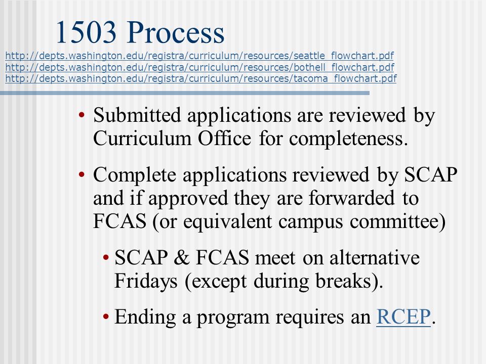 1503 Process Submitted applications are reviewed by Curriculum Office for completeness.