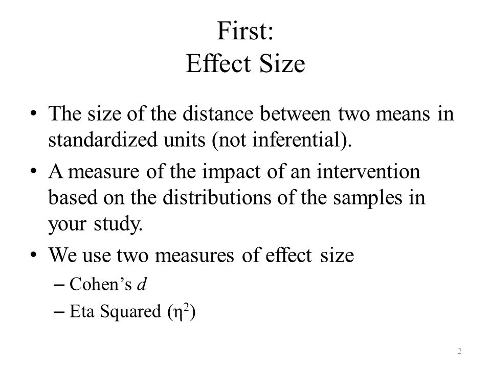 statistical power 1 first effect size the size of the distance measure of effect size