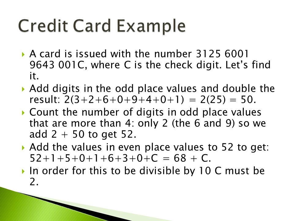  A card is issued with the number C, where C is the check digit.