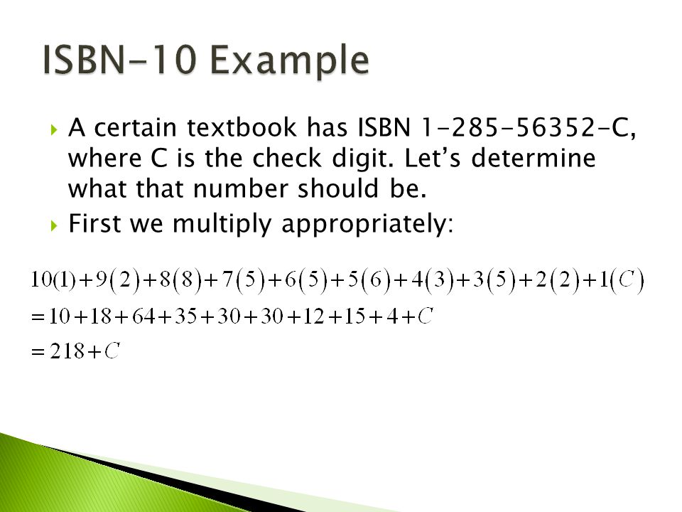  A certain textbook has ISBN C, where C is the check digit.
