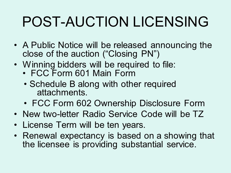 24 ghz service auction 56 disclaimer nothing herein is intended fcc form 601