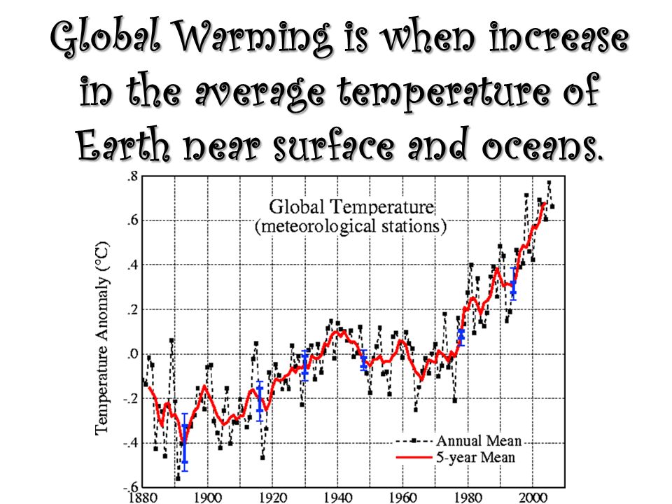Global Warming is when increase in the average temperature of Earth near surface and oceans.