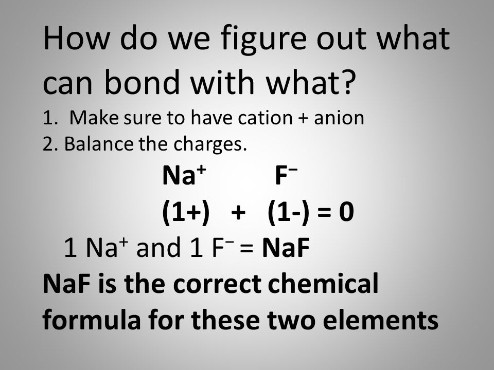 How do we figure out what can bond with what. 1. Make sure to have cation + anion 2.