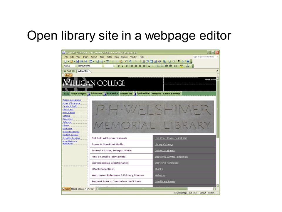 Open library site in a webpage editor