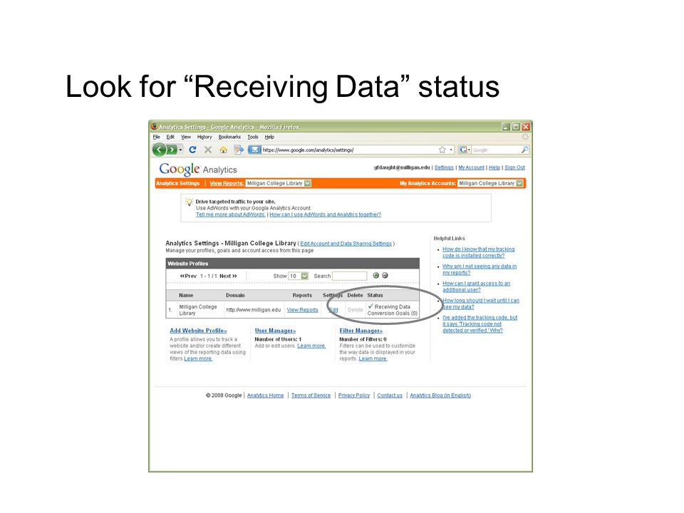 Look for Receiving Data status