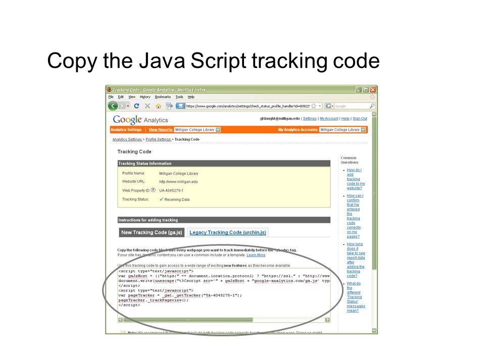 Copy the Java Script tracking code