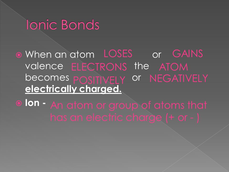  When an atom or valence the becomes or electrically charged.