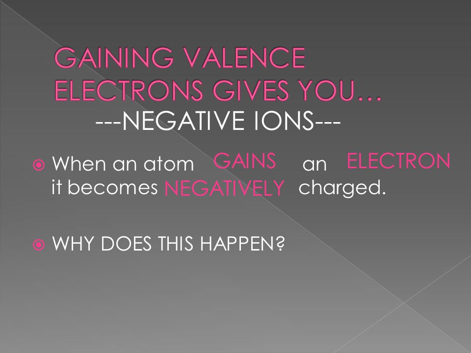  When an atom an it becomes charged.  WHY DOES THIS HAPPEN.