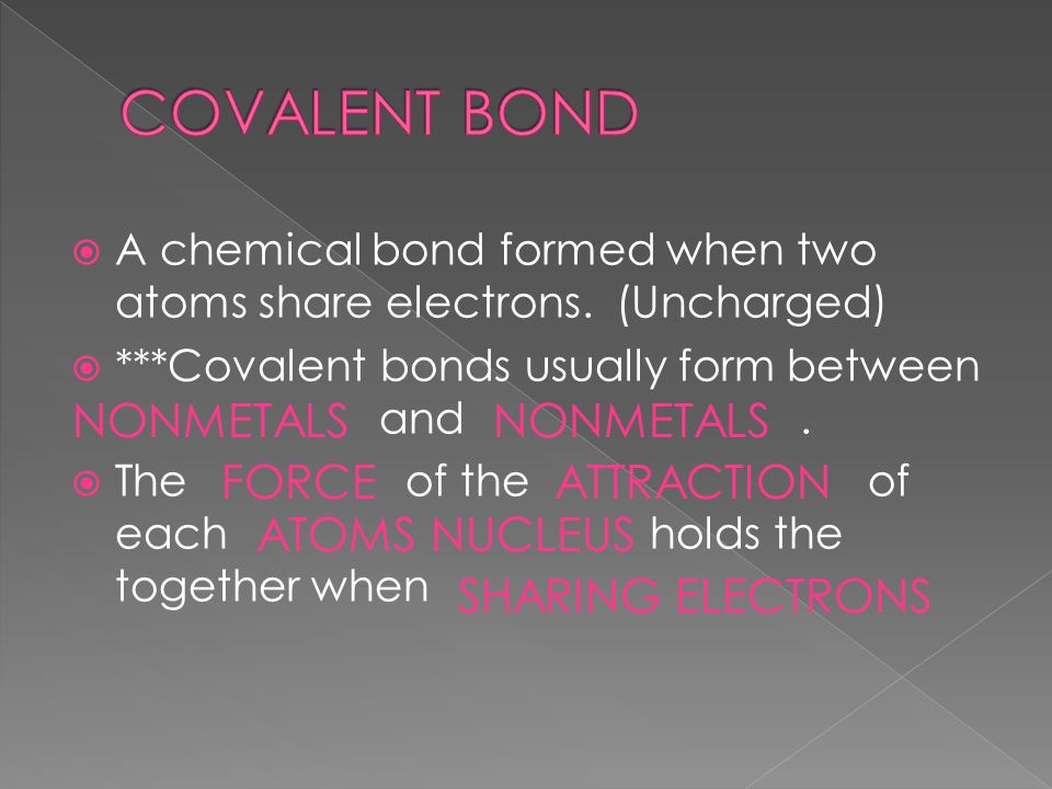  A chemical bond formed when two atoms share electrons.