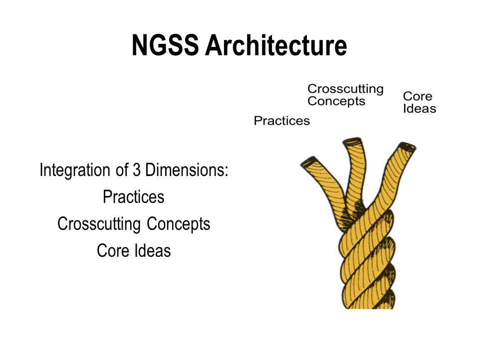 NGSS Architecture Integration of 3 Dimensions: Practices Crosscutting Concepts Core Ideas