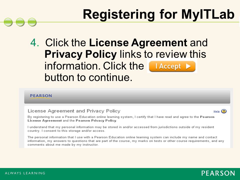 4. Click the License Agreement and Privacy Policy links to review this information.