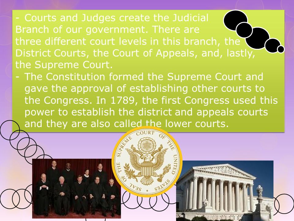 -Courts and Judges create the Judicial Branch of our government.